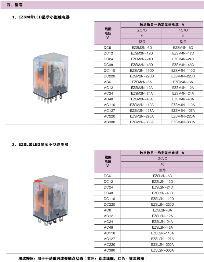 EZSM、EZSL系列測試按鈕繼電器